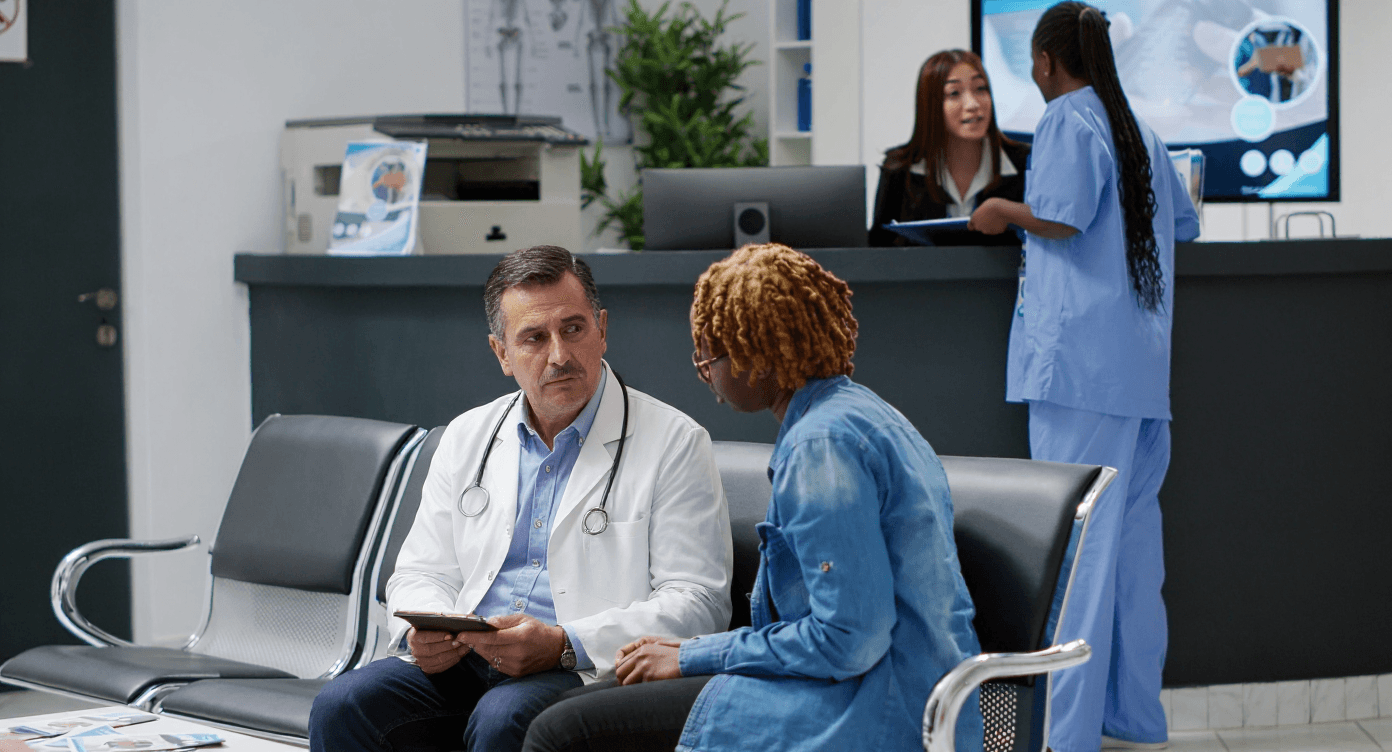 Healthcare team, patient care and digital dashboard.