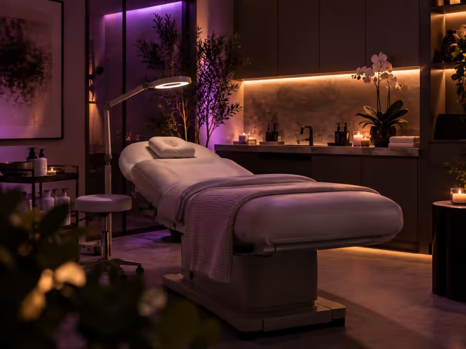 Sala de tratamiento tranquila en un med spa moderno